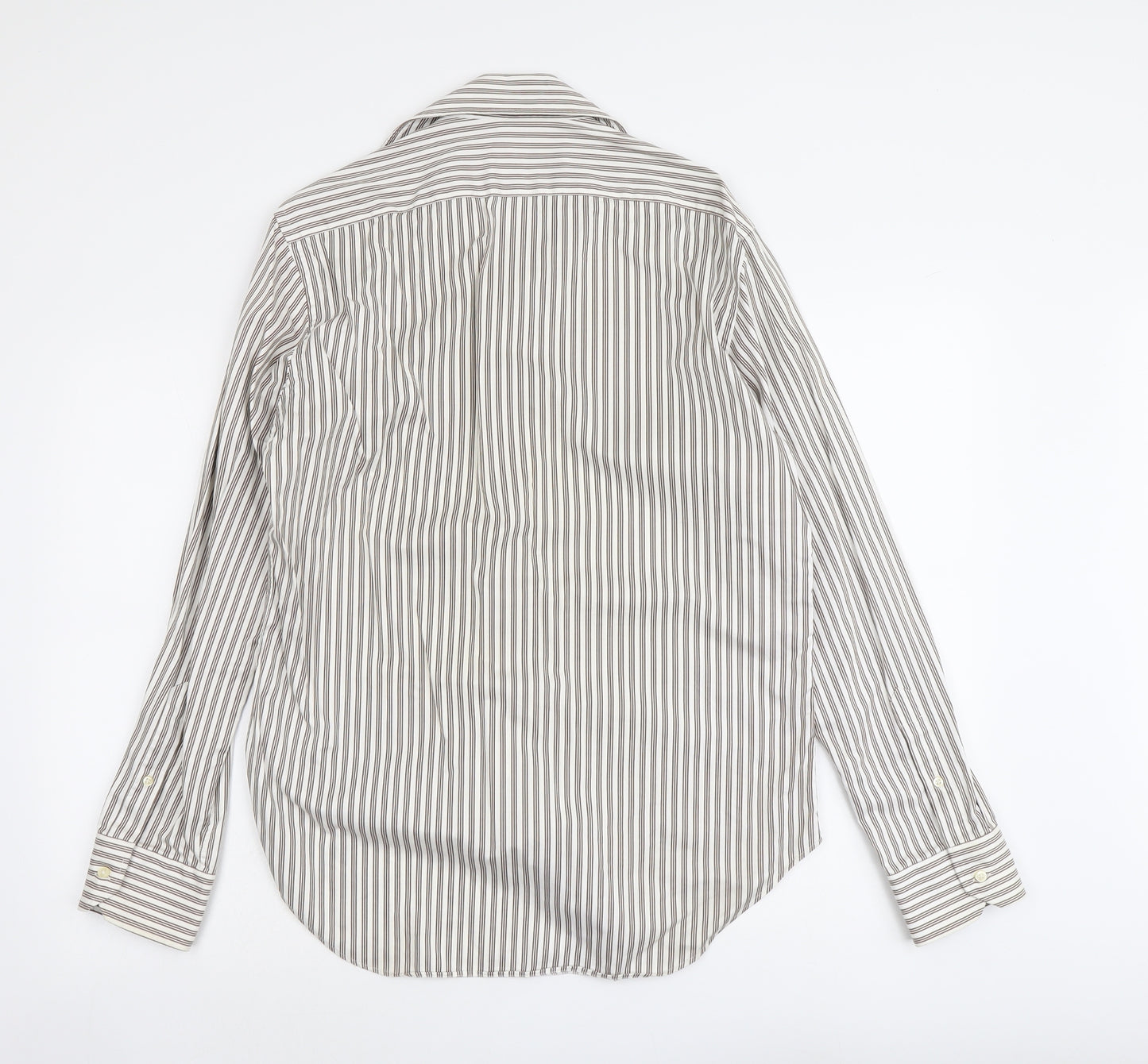 Zara Mens Beige Striped Cotton Button-Up Size L Collared Button