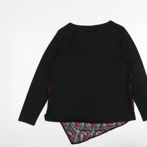 Chianti Womens Black Geometric Polyester Basic Blouse Size 14 Round Neck - Lace Detail