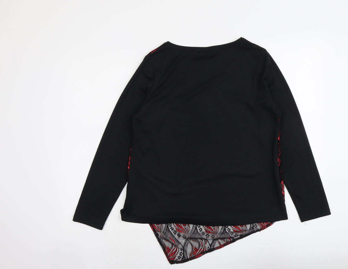Chianti Womens Black Geometric Polyester Basic Blouse Size 14 Round Neck - Lace Detail