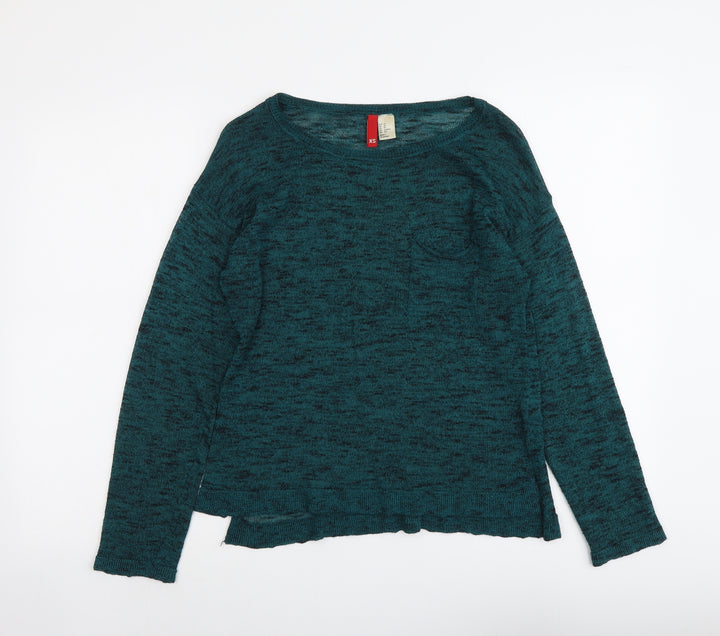 H&M Womens Green Boat Neck Polyester Pullover Jumper Size XS