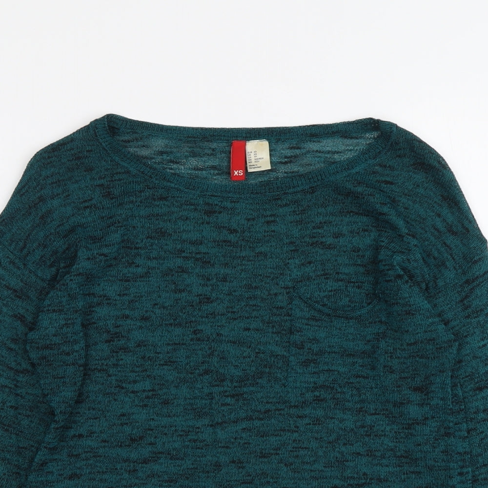 H&M Womens Green Boat Neck Polyester Pullover Jumper Size XS