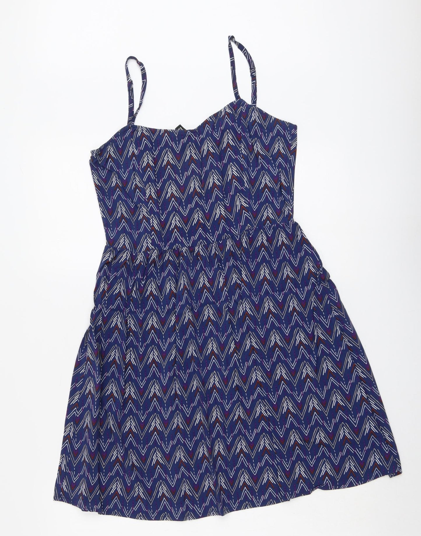 H&M Womens Blue Geometric Viscose Tank Dress Size 12 V-Neck Pullover