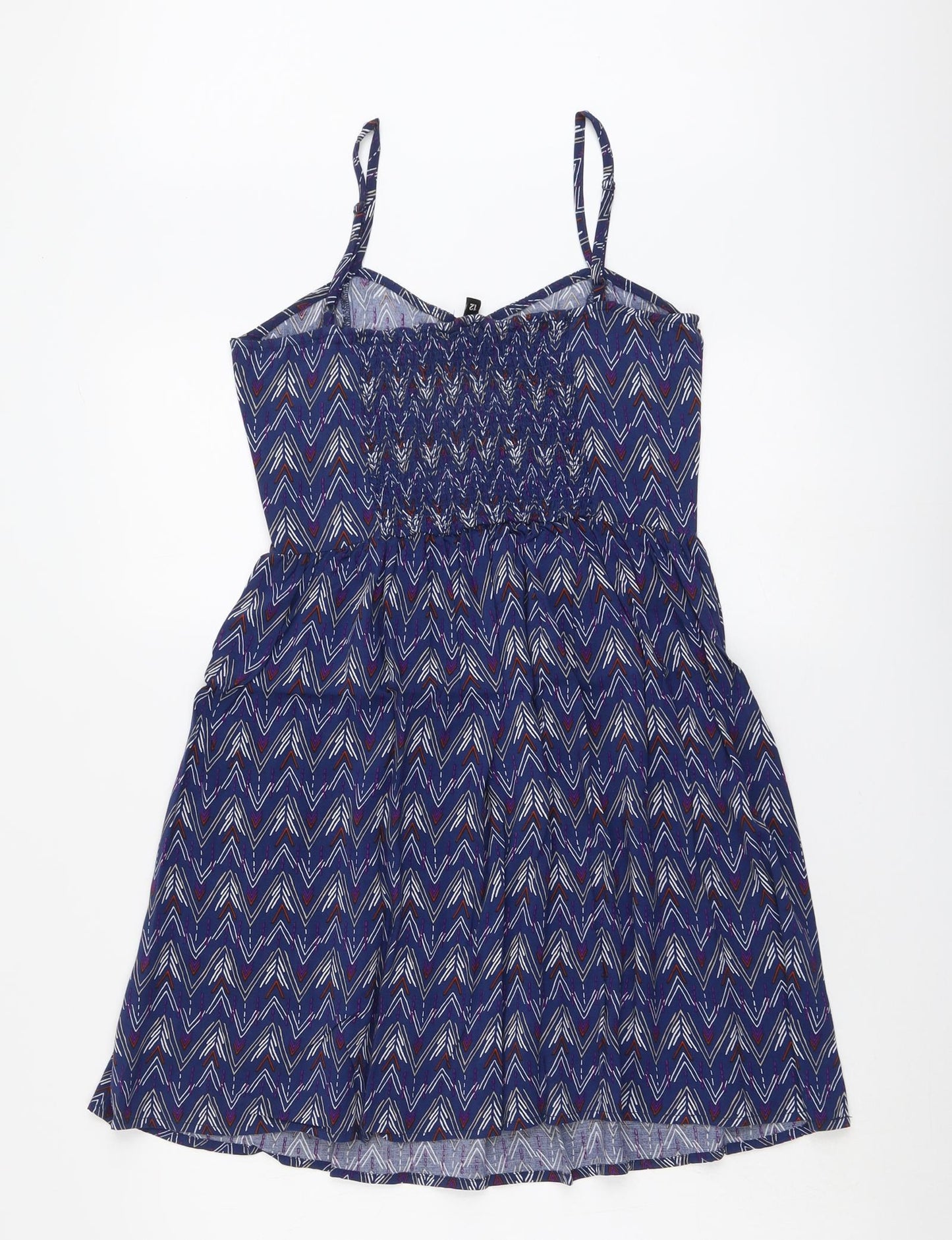 H&M Womens Blue Geometric Viscose Tank Dress Size 12 V-Neck Pullover