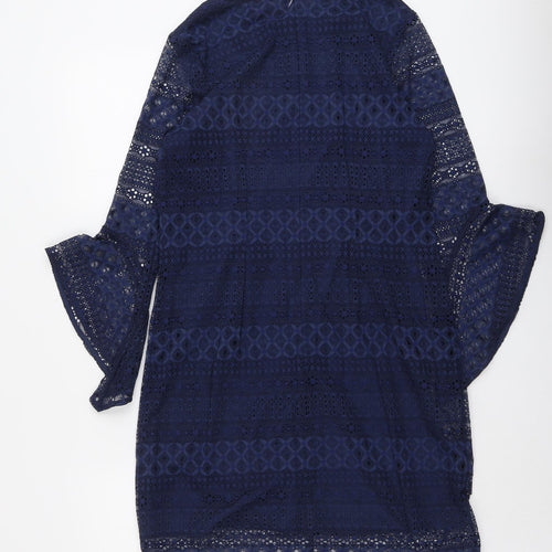 Alfant Womens Blue Geometric Polyester A-Line Size 4 V-Neck Zip