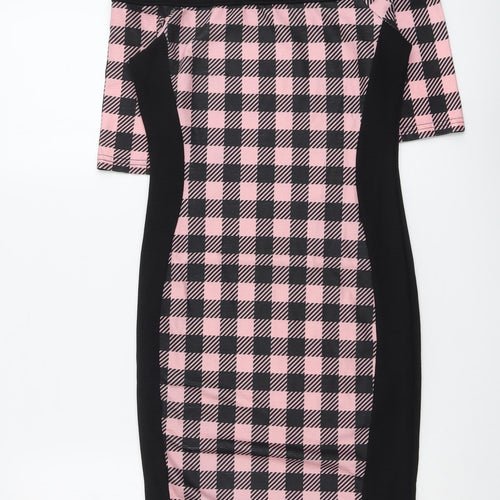 River Island Womens Black Check Polyester Bodycon Size 10 Off the Shoulder Pullover