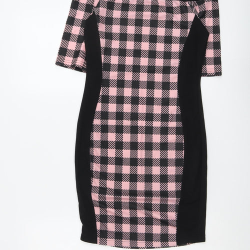 River Island Womens Black Check Polyester Bodycon Size 10 Off the Shoulder Pullover