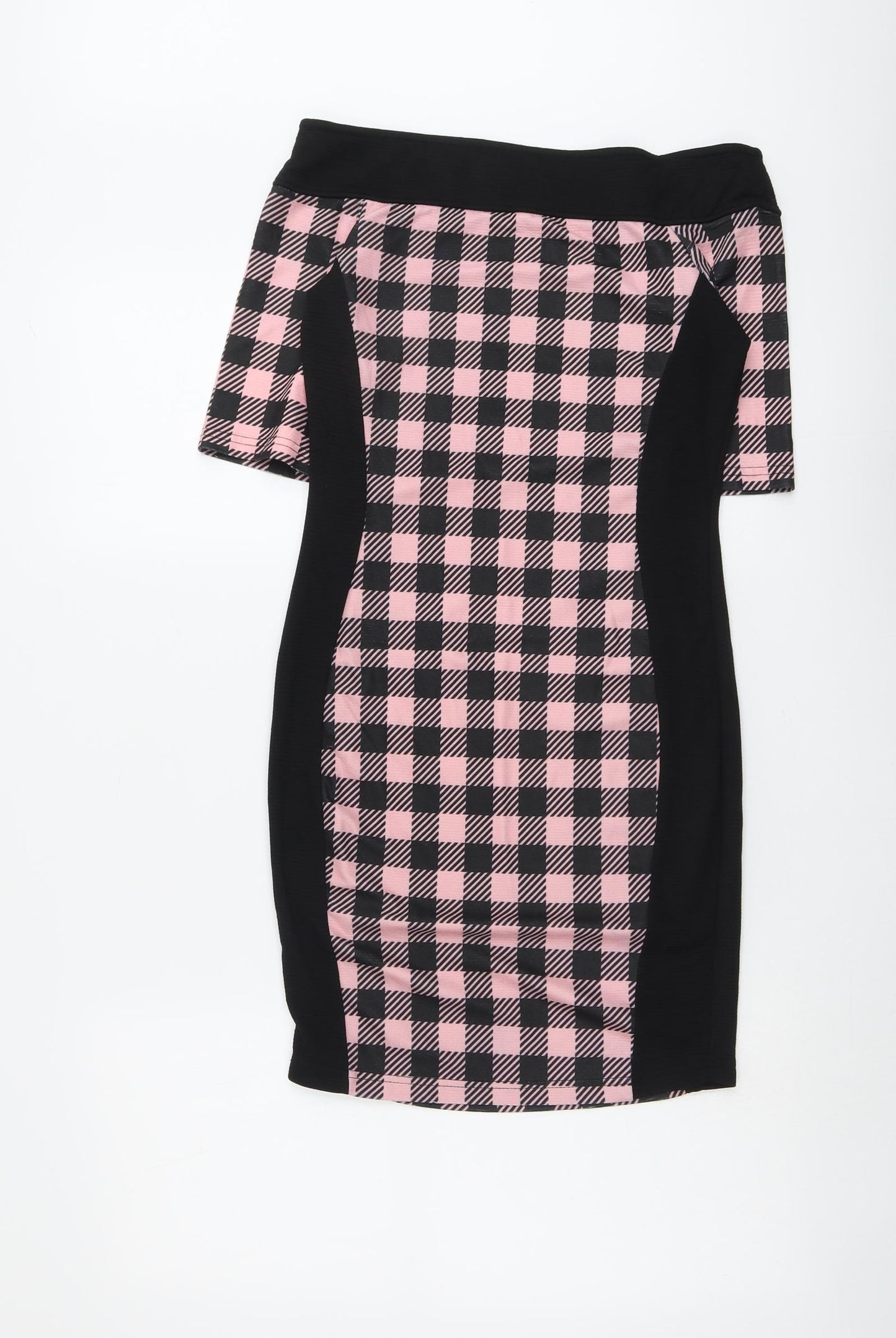 River Island Womens Black Check Polyester Bodycon Size 10 Off the Shoulder Pullover