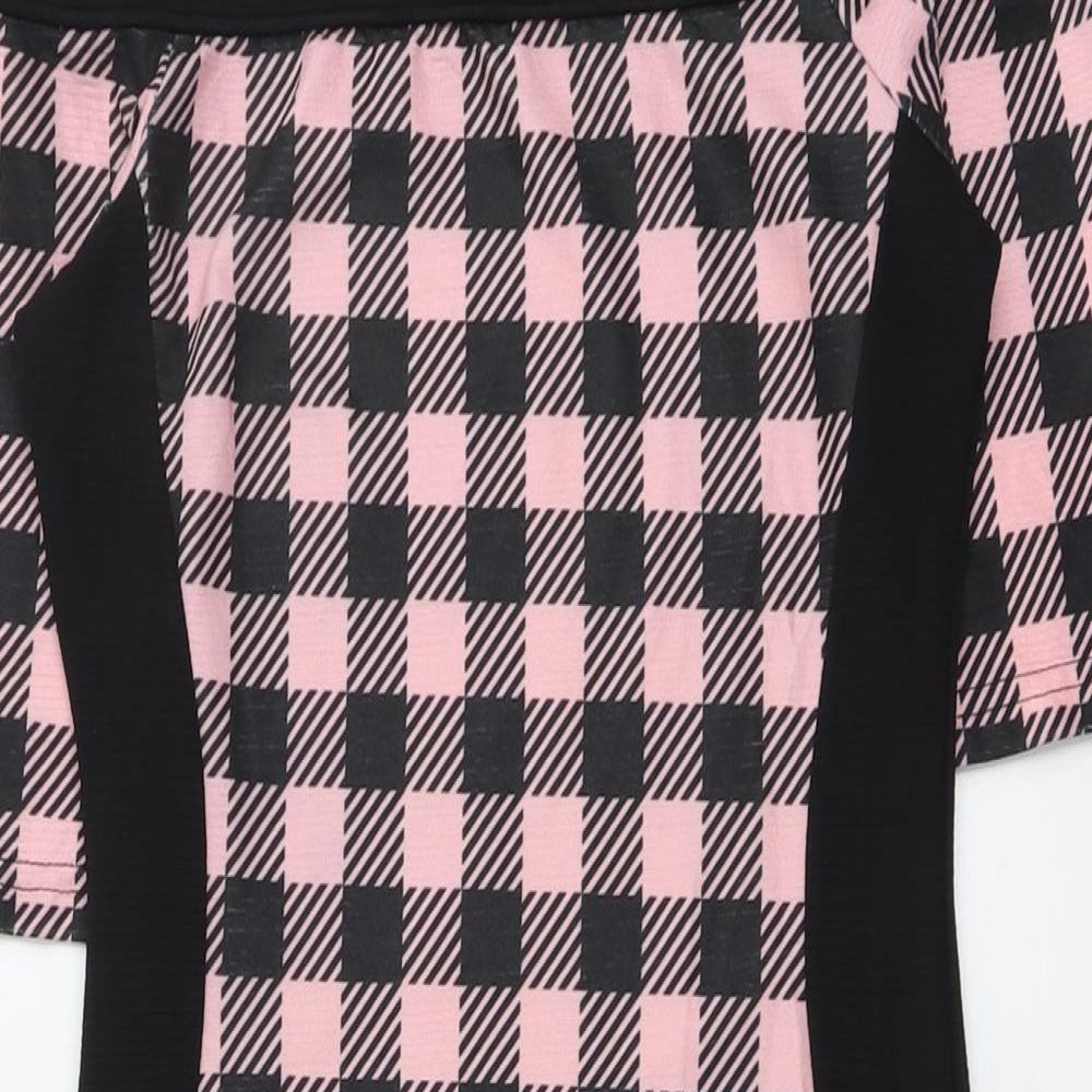 River Island Womens Black Check Polyester Bodycon Size 10 Off the Shoulder Pullover