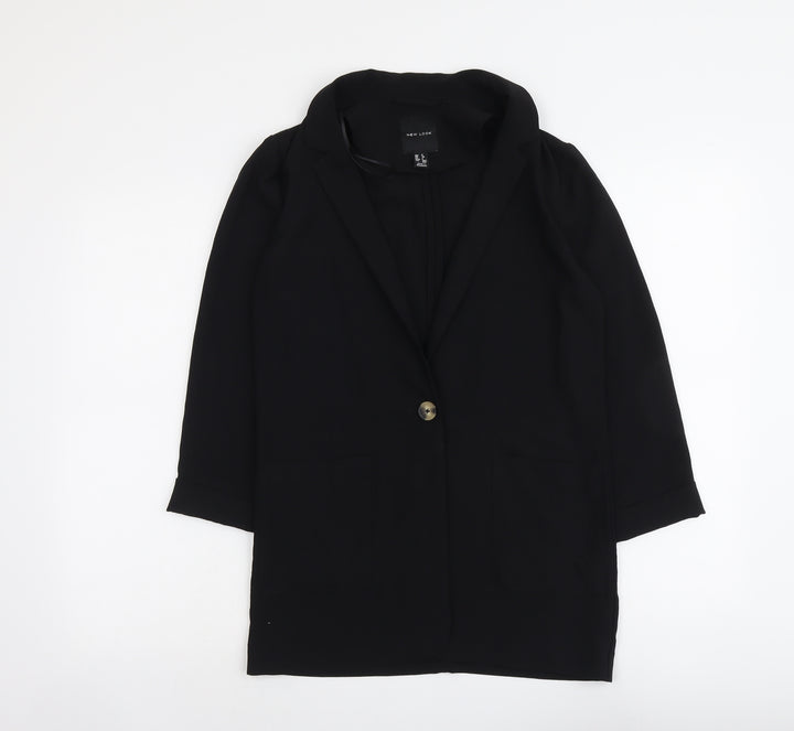 New Look Womens Black Herringbone Jacket Size 6 Button