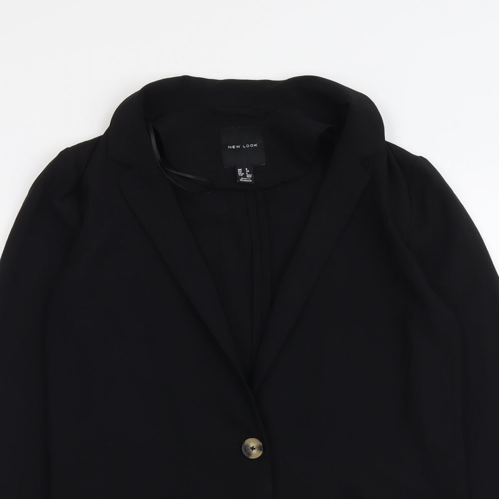 New Look Womens Black Herringbone Jacket Size 6 Button