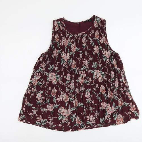 New Look Womens Red Floral Polyester Basic Tank Size 10 Round Neck