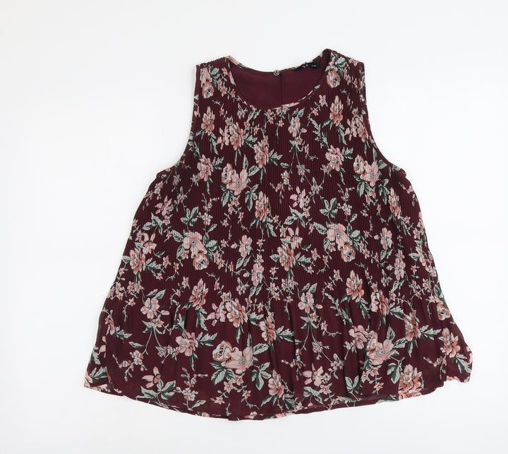 New Look Womens Red Floral Polyester Basic Tank Size 10 Round Neck