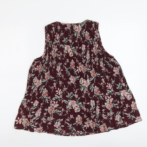 New Look Womens Red Floral Polyester Basic Tank Size 10 Round Neck