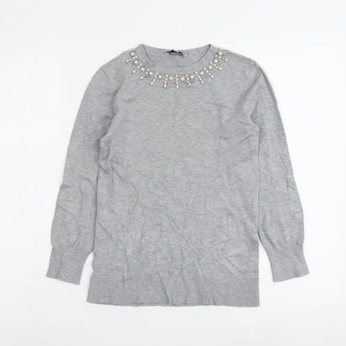 Warehouse Womens Grey Round Neck Viscose Pullover Jumper Size 6