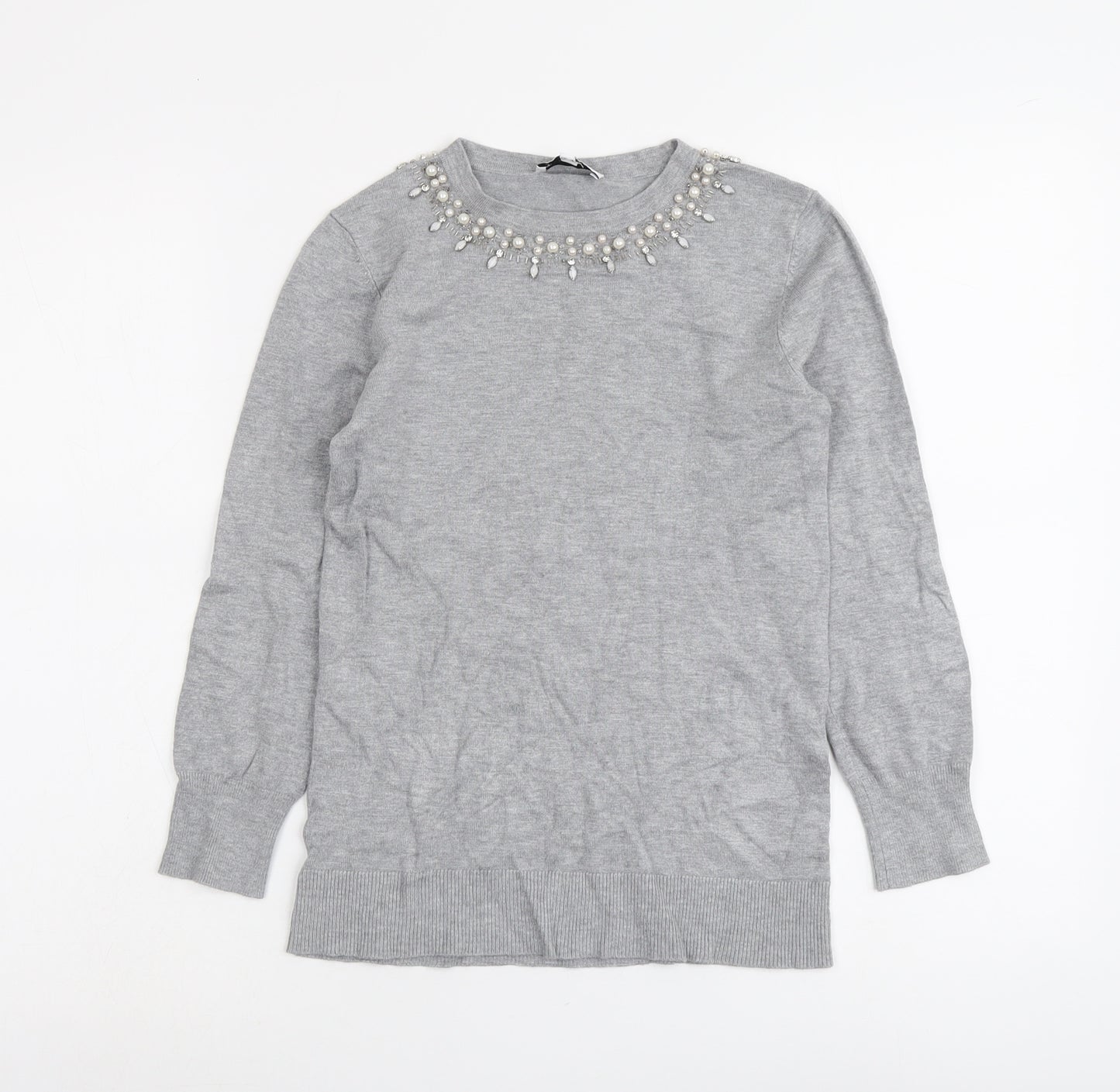 Warehouse Womens Grey Round Neck Viscose Pullover Jumper Size 6