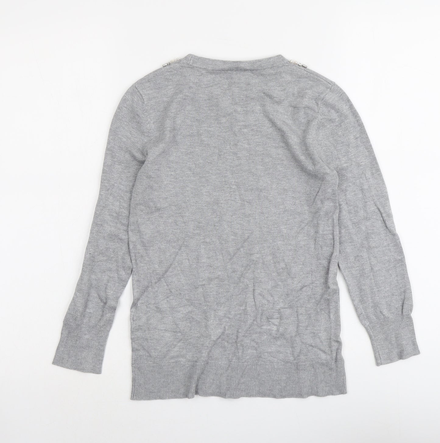 Warehouse Womens Grey Round Neck Viscose Pullover Jumper Size 6