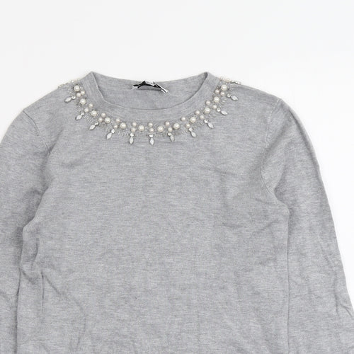 Warehouse Womens Grey Round Neck Viscose Pullover Jumper Size 6