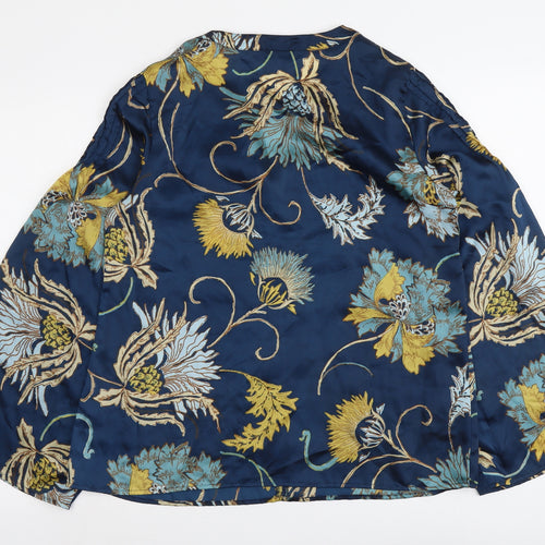 Per Una Womens Blue Floral Polyester Basic Blouse Size 10 Round Neck