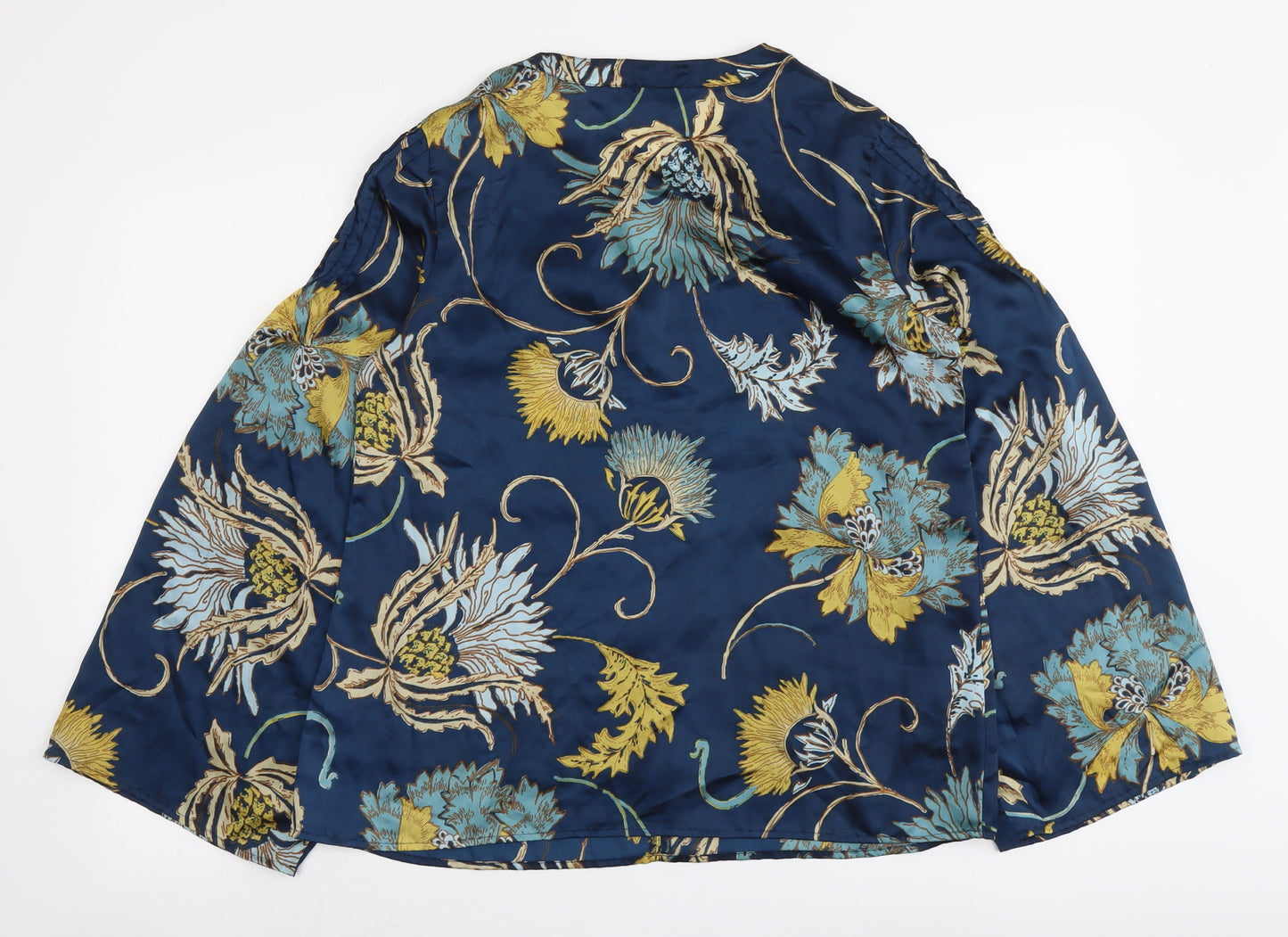 Per Una Womens Blue Floral Polyester Basic Blouse Size 10 Round Neck