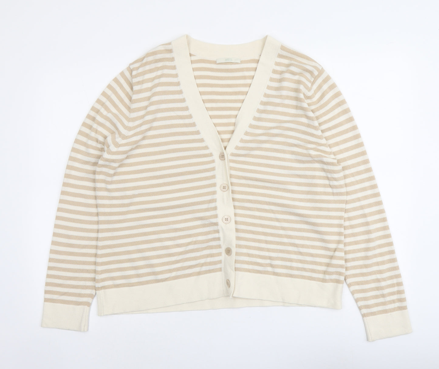 Marks and Spencer Womens Beige V-Neck Striped Viscose Cardigan Jumper Size 22