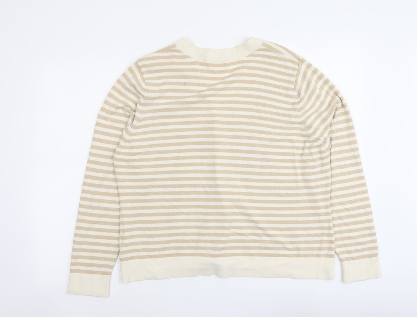 Marks and Spencer Womens Beige V-Neck Striped Viscose Cardigan Jumper Size 22