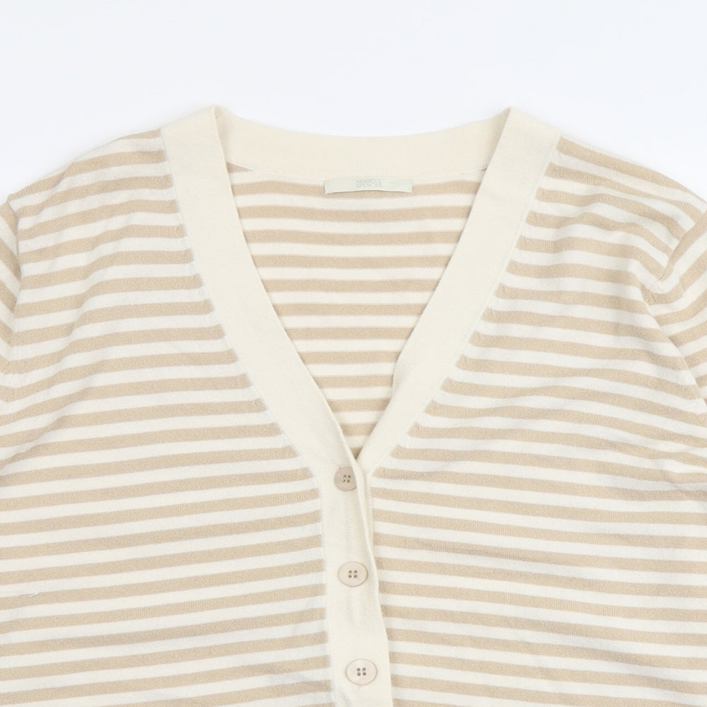 Marks and Spencer Womens Beige V-Neck Striped Viscose Cardigan Jumper Size 22