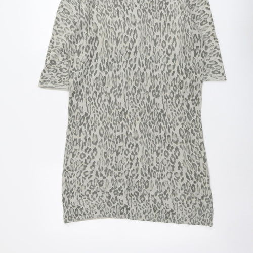 ASOS Womens Beige Animal Print Acrylic A-Line Size 14 Boat Neck Pullover - Leopard Pattern