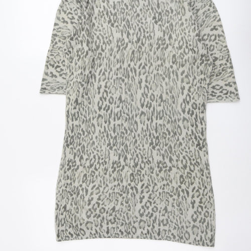 ASOS Womens Beige Animal Print Acrylic A-Line Size 14 Boat Neck Pullover - Leopard Pattern