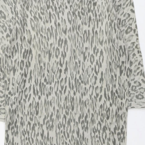 ASOS Womens Beige Animal Print Acrylic A-Line Size 14 Boat Neck Pullover - Leopard Pattern