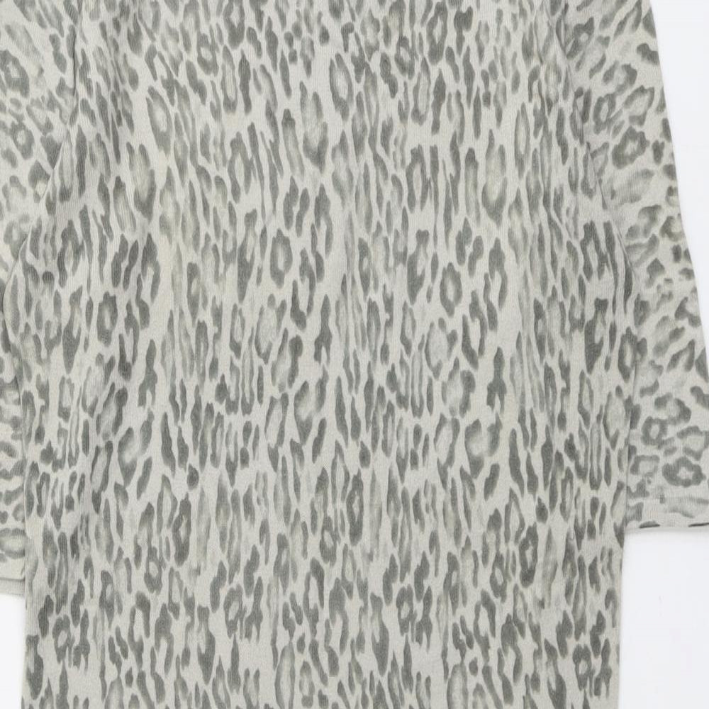 ASOS Womens Beige Animal Print Acrylic A-Line Size 14 Boat Neck Pullover - Leopard Pattern