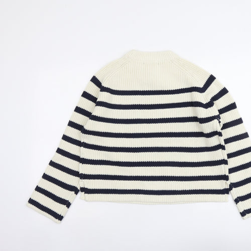 Marks and Spencer Womens Ivory Round Neck Striped Cotton Pullover Jumper Size M