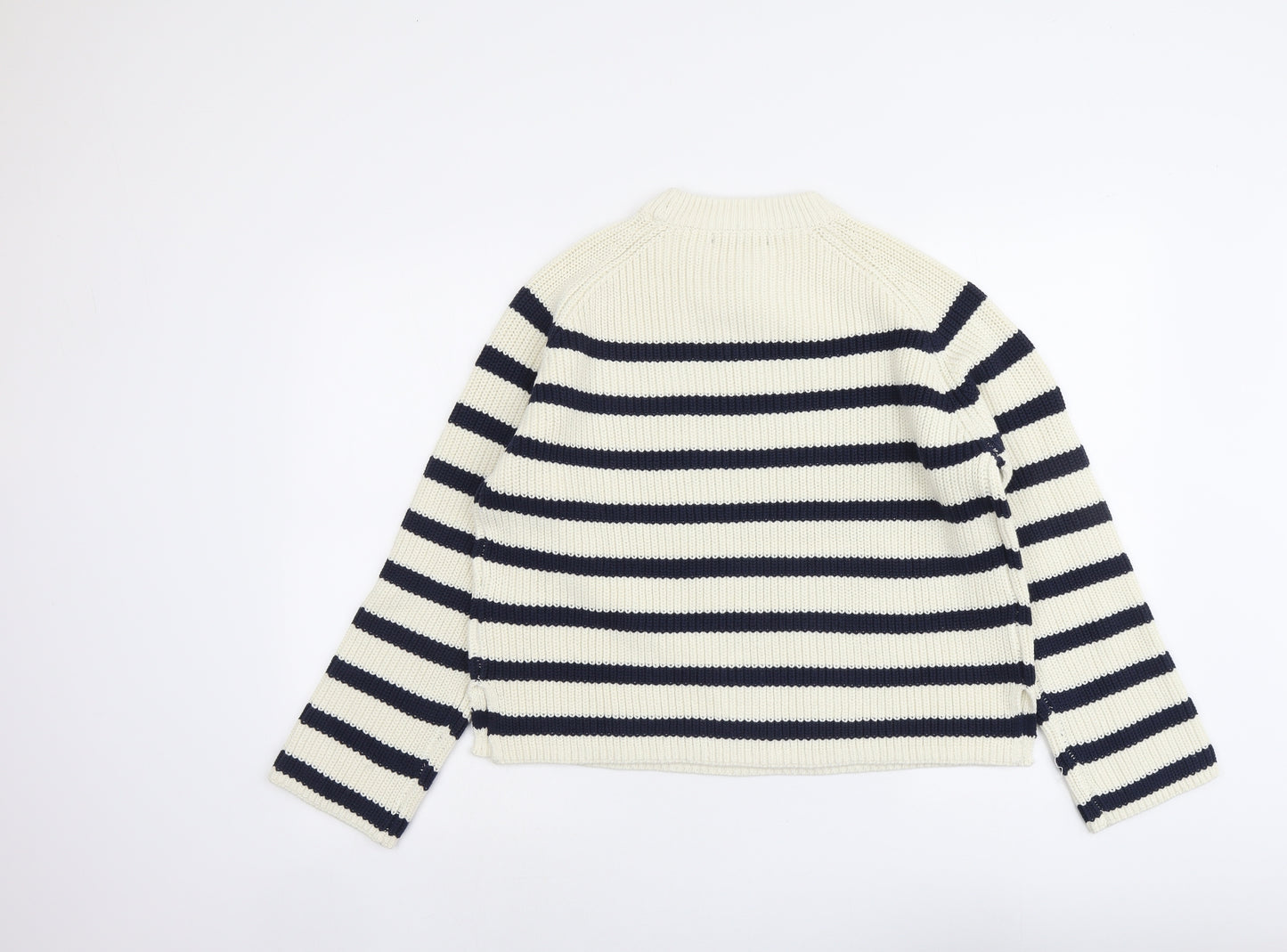 Marks and Spencer Womens Ivory Round Neck Striped Cotton Pullover Jumper Size M