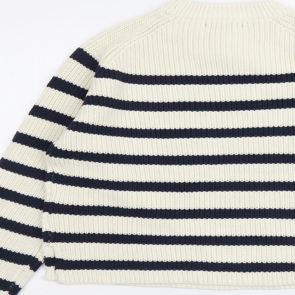 Marks and Spencer Womens Ivory Round Neck Striped Cotton Pullover Jumper Size M