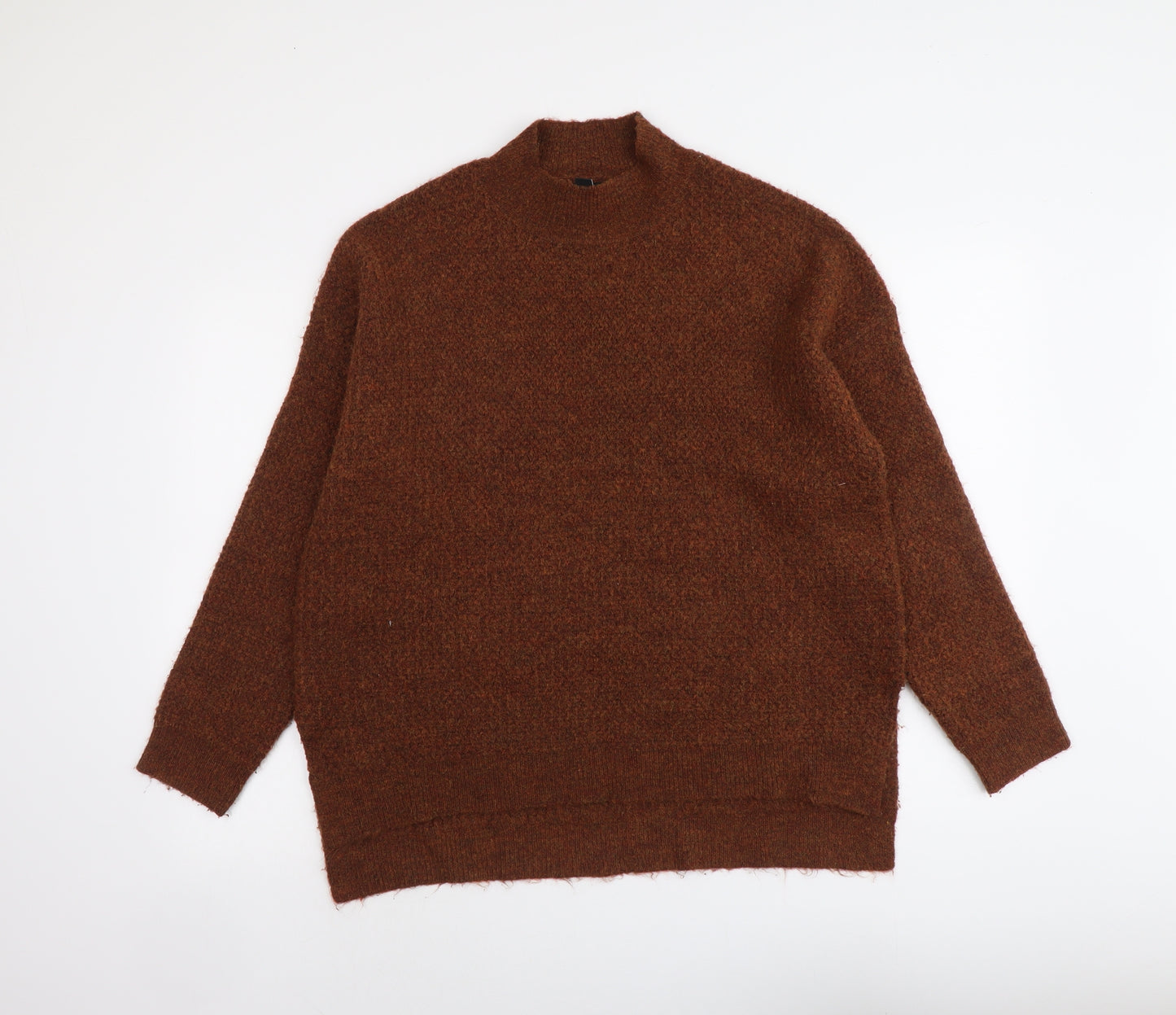 New Look Womens Brown Mock Neck Acrylic Pullover Jumper Size M