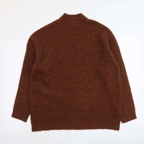 New Look Womens Brown Mock Neck Acrylic Pullover Jumper Size M