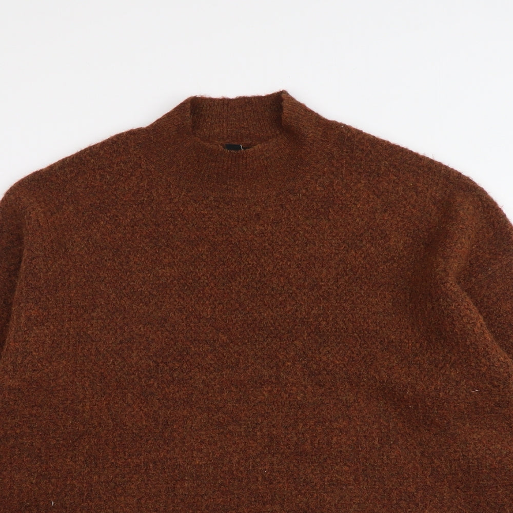 New Look Womens Brown Mock Neck Acrylic Pullover Jumper Size M
