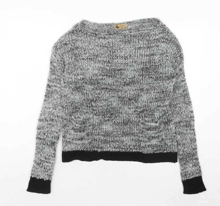 Katsumi Womens Grey Round Neck Geometric Acrylic Pullover Jumper Size S