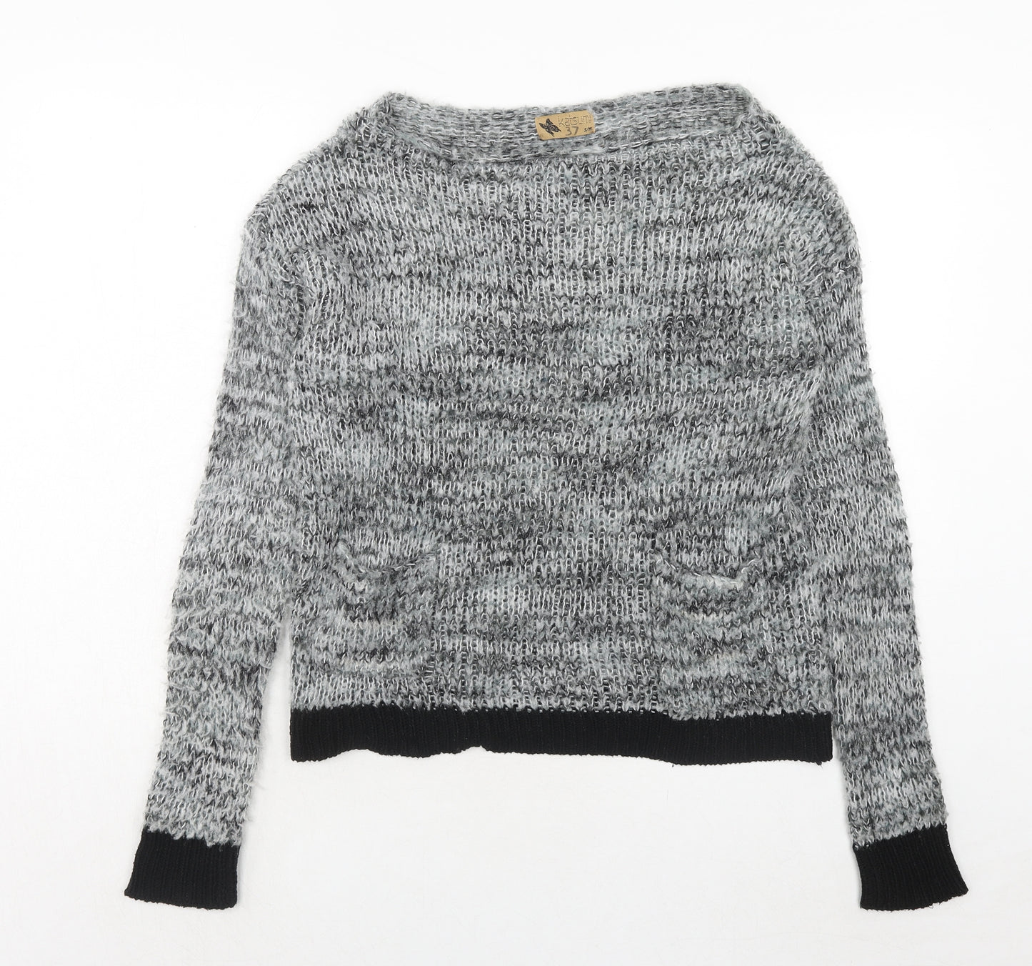 Katsumi Womens Grey Round Neck Geometric Acrylic Pullover Jumper Size S