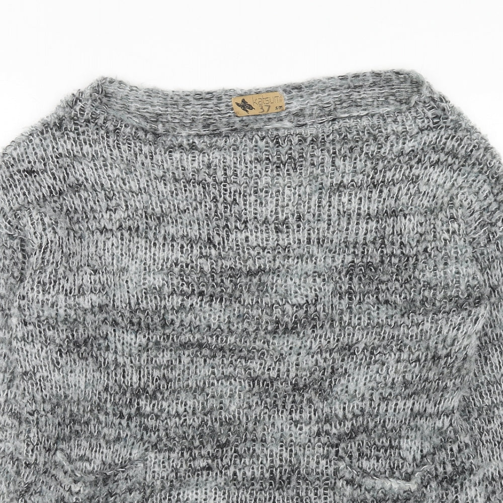 Katsumi Womens Grey Round Neck Geometric Acrylic Pullover Jumper Size S