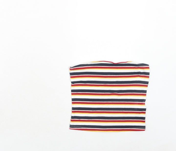 New Look Womens Multicoloured Striped Cotton Cropped Tank Size 8 Square Neck