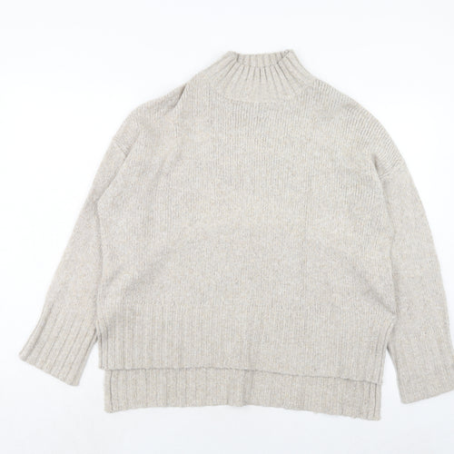 New Look Womens Brown Mock Neck Nylon Pullover Jumper Size M