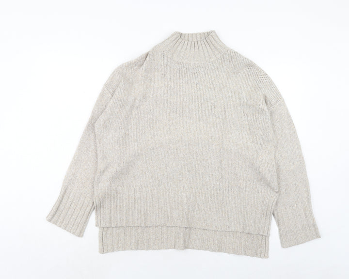 New Look Womens Brown Mock Neck Nylon Pullover Jumper Size M