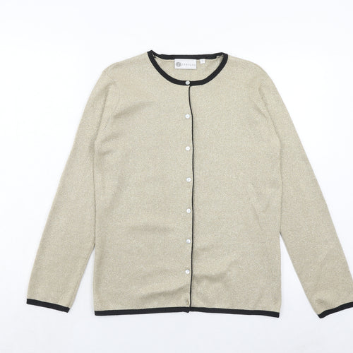 Janique Womens Gold V-Neck Viscose Cardigan Jumper Size S