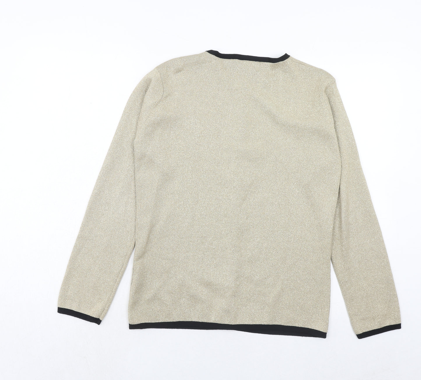 Janique Womens Gold V-Neck Viscose Cardigan Jumper Size S