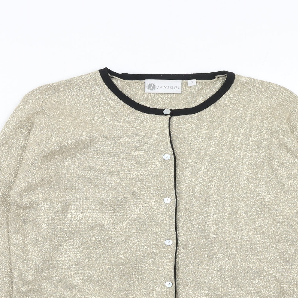 Janique Womens Gold V-Neck Viscose Cardigan Jumper Size S