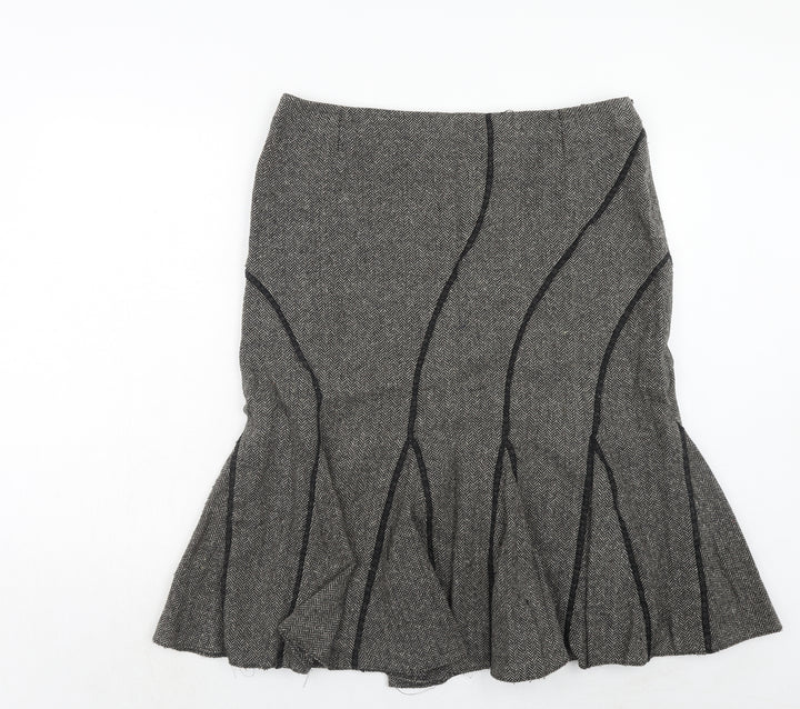 Mandolin Womens Grey Herringbone Acrylic Trumpet Skirt Size 16 Zip