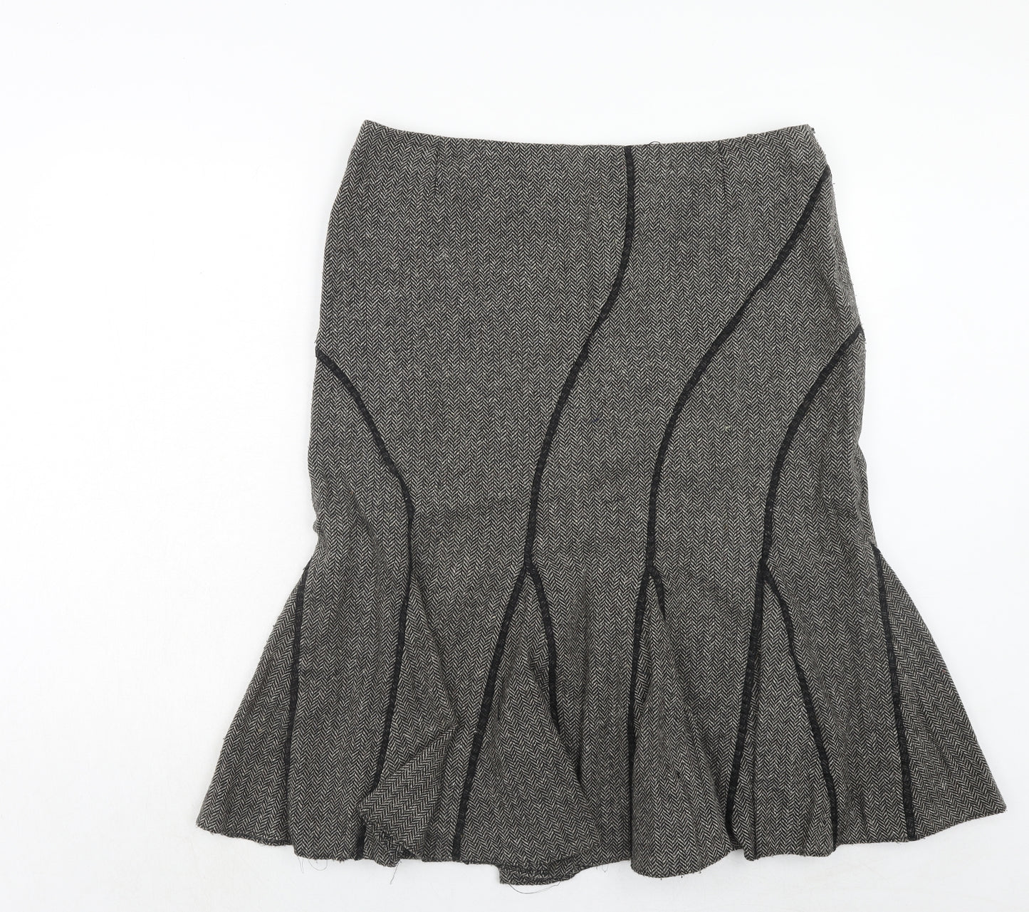 Mandolin Womens Grey Herringbone Acrylic Trumpet Skirt Size 16 Zip
