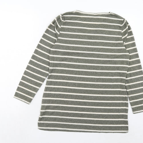 Bonmarché Womens Green V-Neck Striped Polyester Pullover Jumper Size 12