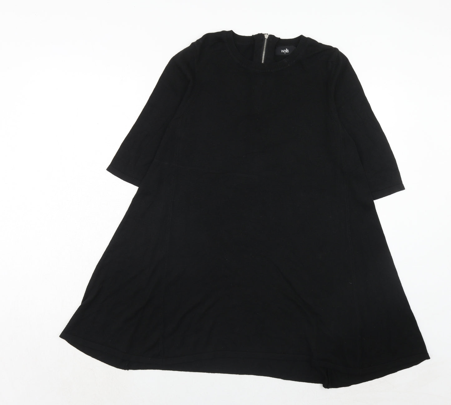 Wallis Womens Black Viscose Trapeze & Swing Size S Round Neck Zip