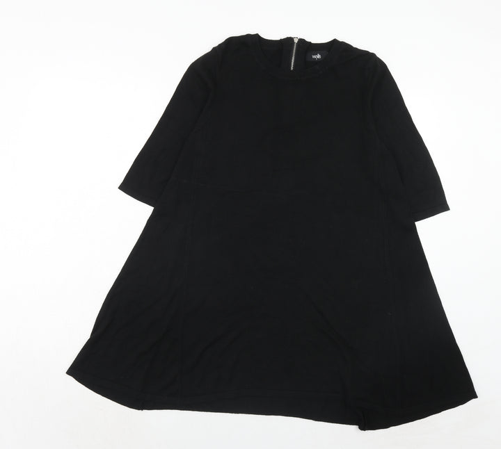 Wallis Womens Black Viscose Trapeze & Swing Size S Round Neck Zip
